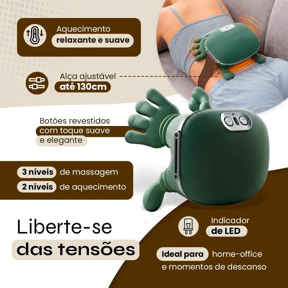 Massageador Pescoço Mãozinha 3D Ombro Recarregável Elétrico Com Aquecimento Massagem Relaxante Liberação Alivio Muscular Cervical Lombar Costas Tensão Dores Por — imagem 4