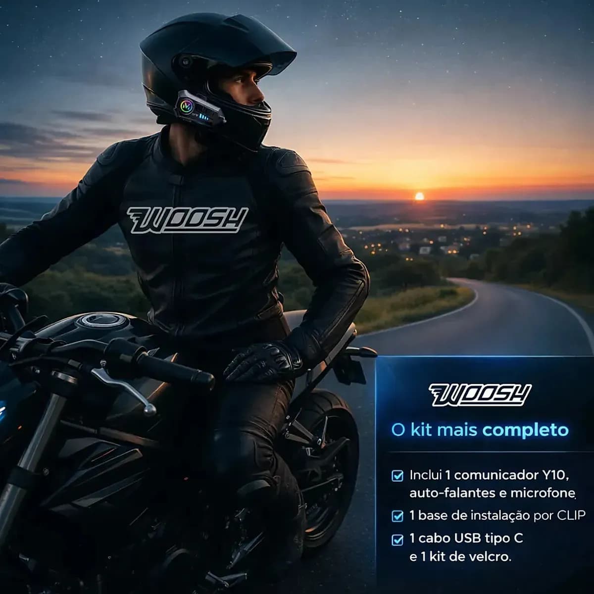 Fone De Ouvido Para Capacete Moto Bluetooth Motoboy Headset Rgb Sem Fio Comunicador Woosh — imagem 5