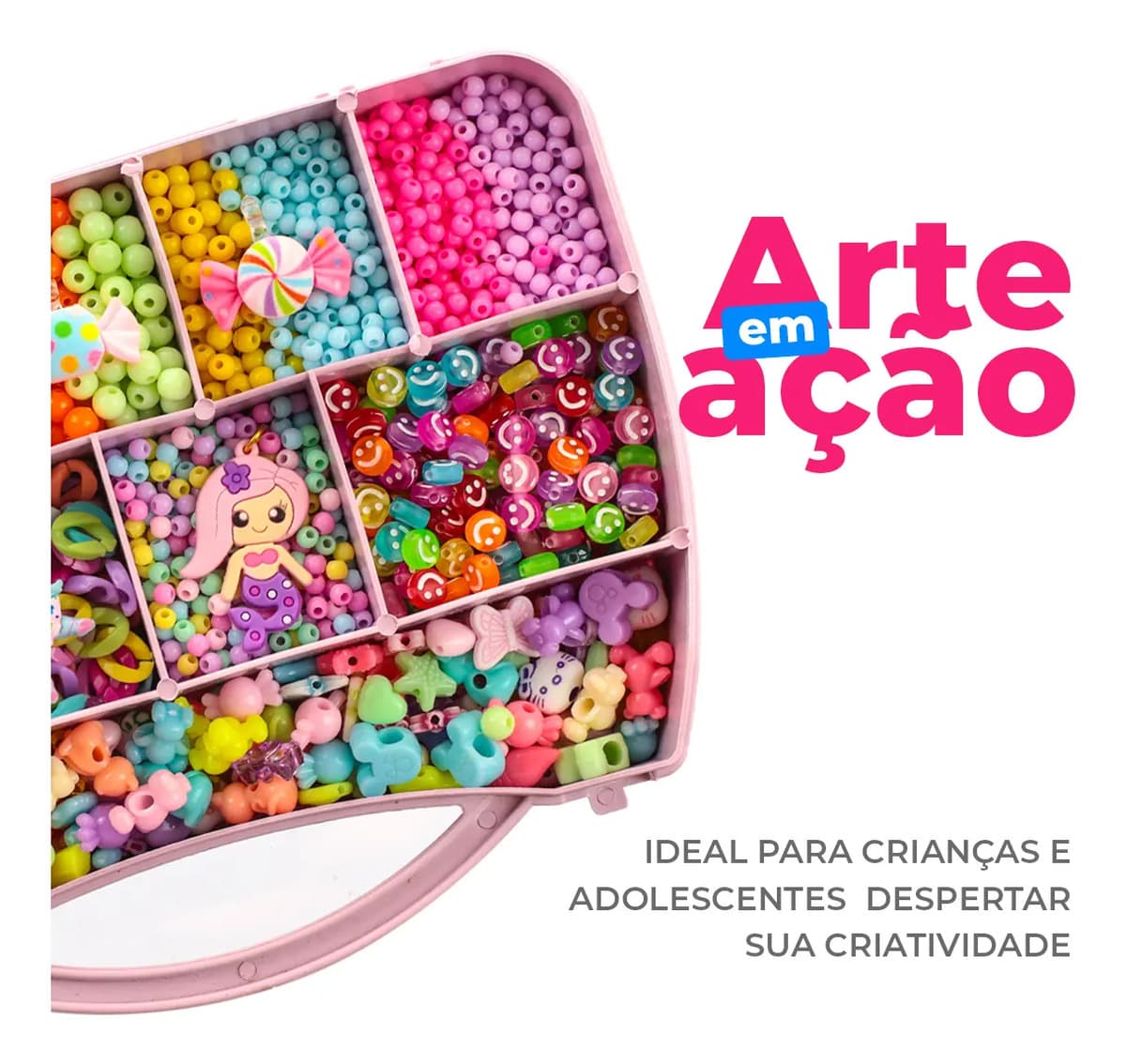 Kit Miçangas Infantil 3500 Pçs para Montar Pulseiras Bolinhas Maleta 19X13 cm 1 relógio digital Anita Bijuterias — imagem 2