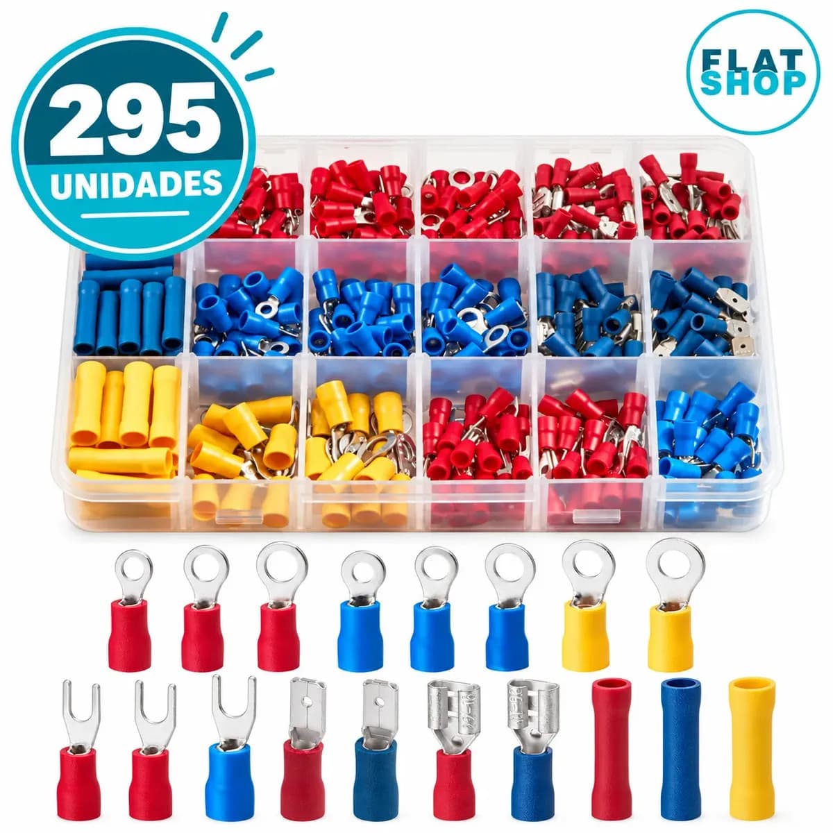 Kit 295 Terminais Elétricos Conectores Pré-isolado Conector Emenda Chicote Crimpar forquilha Olhal Garfo Luva Faston Automotivo Variados Macho Fêmea Com Caixa O