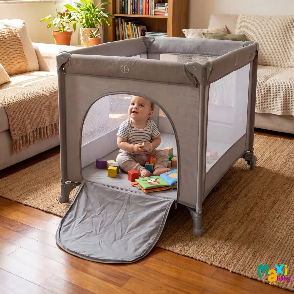 Berço Portátil Infantil Cercado 0-15kg Lazy Maxi baby - Cinza — imagem 6