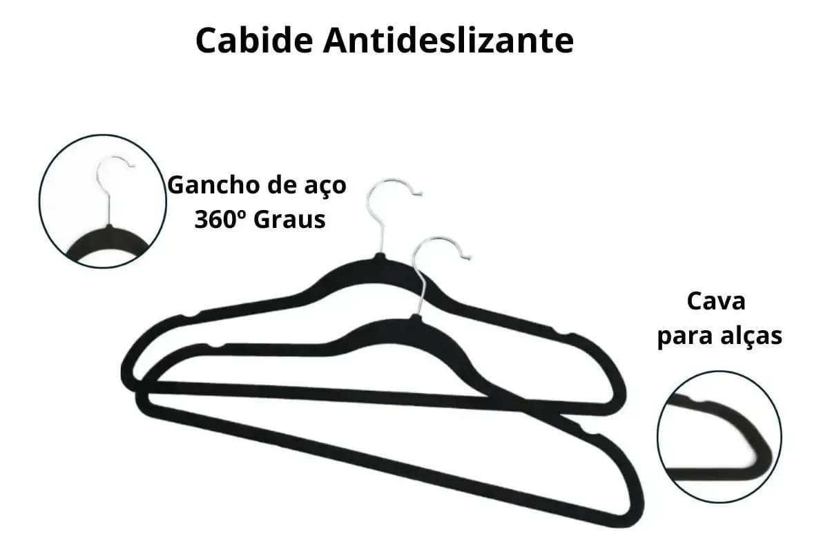 Kit com 50 Cabides de Veludo Antideslizante Pretos para Adultos — imagem 6