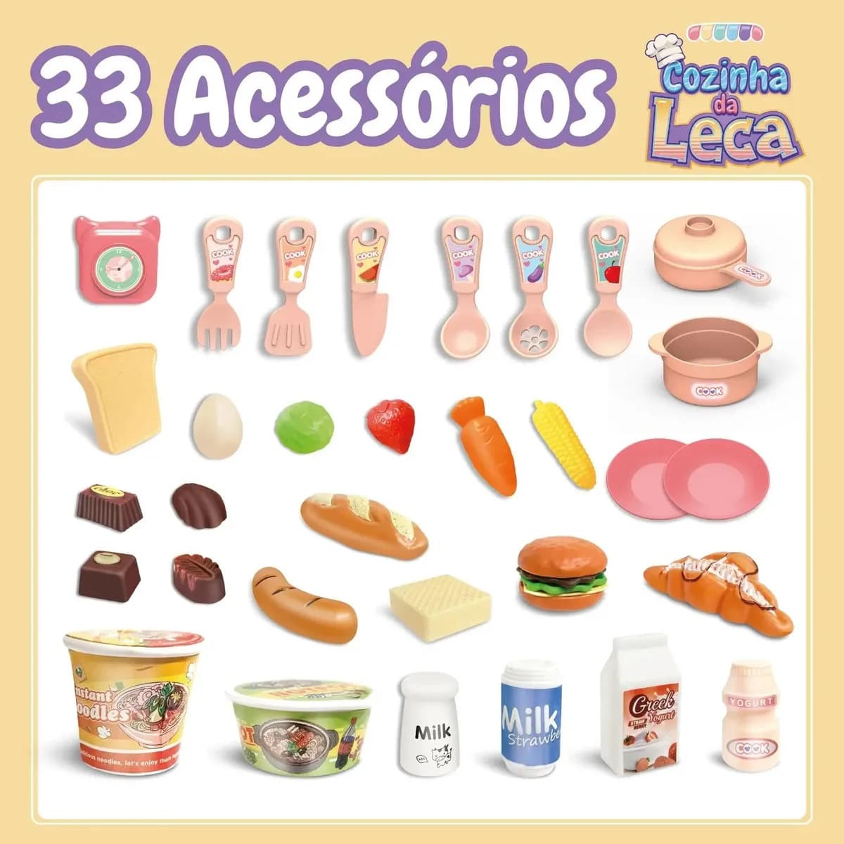 Cozinha Infantil Brinquedo Com Luz 33 Acessórios Sai Água Rosa — imagem 3