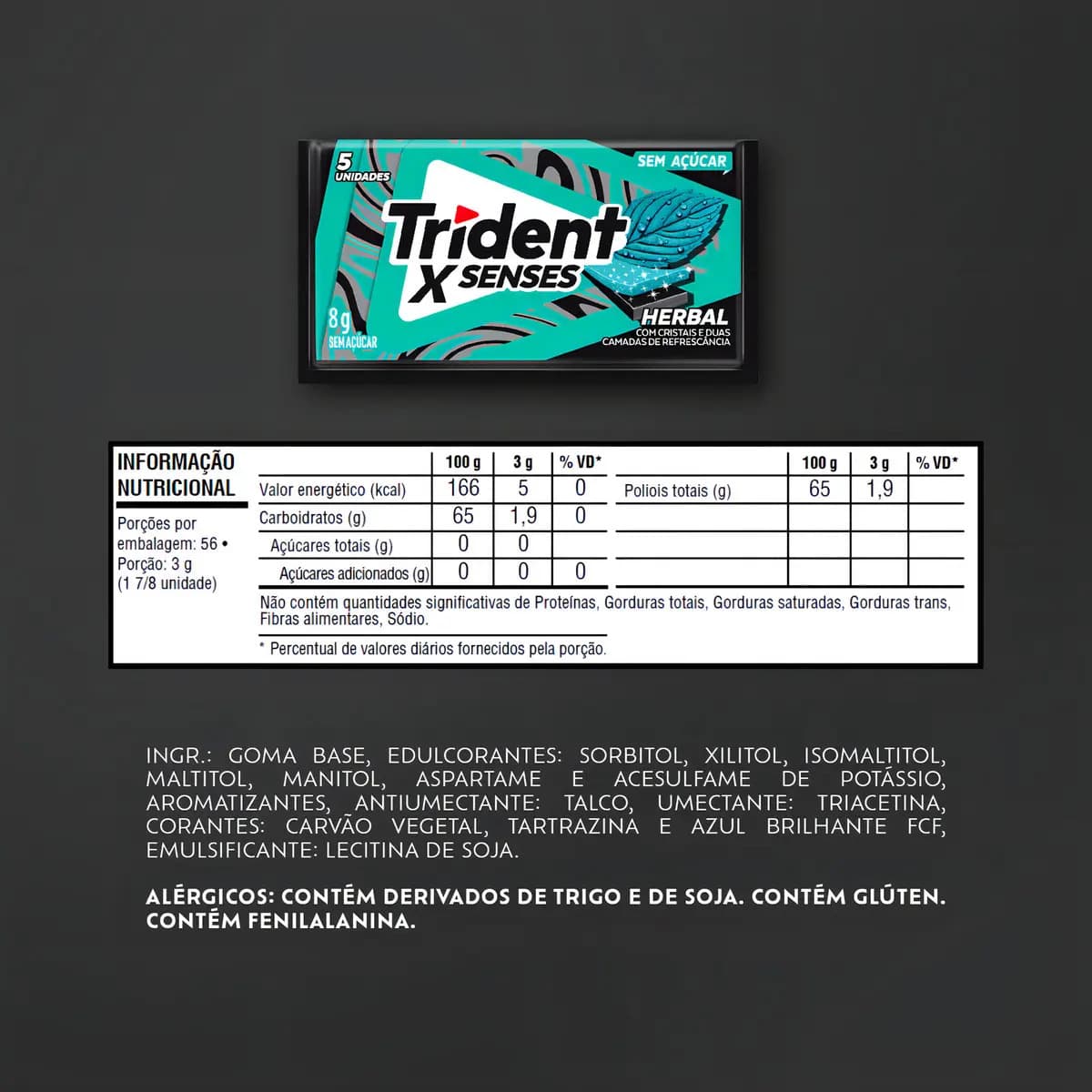 Trident Chiclete Sabor Herbal Sem Açucar 21 unidades de 8g — imagem 3