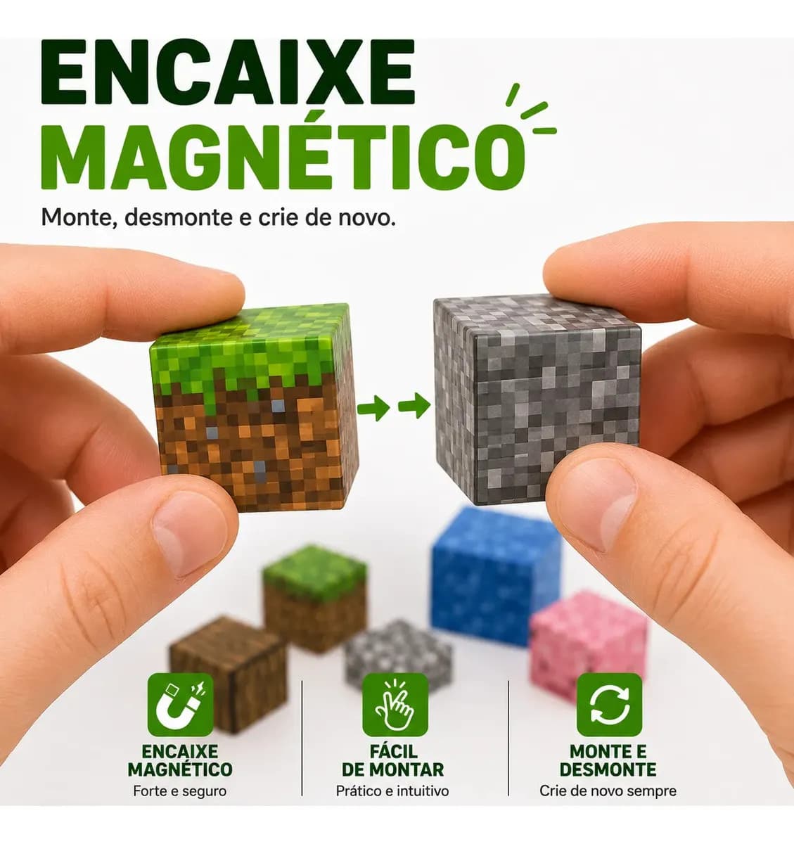 Blocos de Montar Magnético 100 Peças Criativo Mundo De Cubo Construção 3d Infantil Educativo Com Personagens Brinquedo Nanotoyzzz — imagem 5
