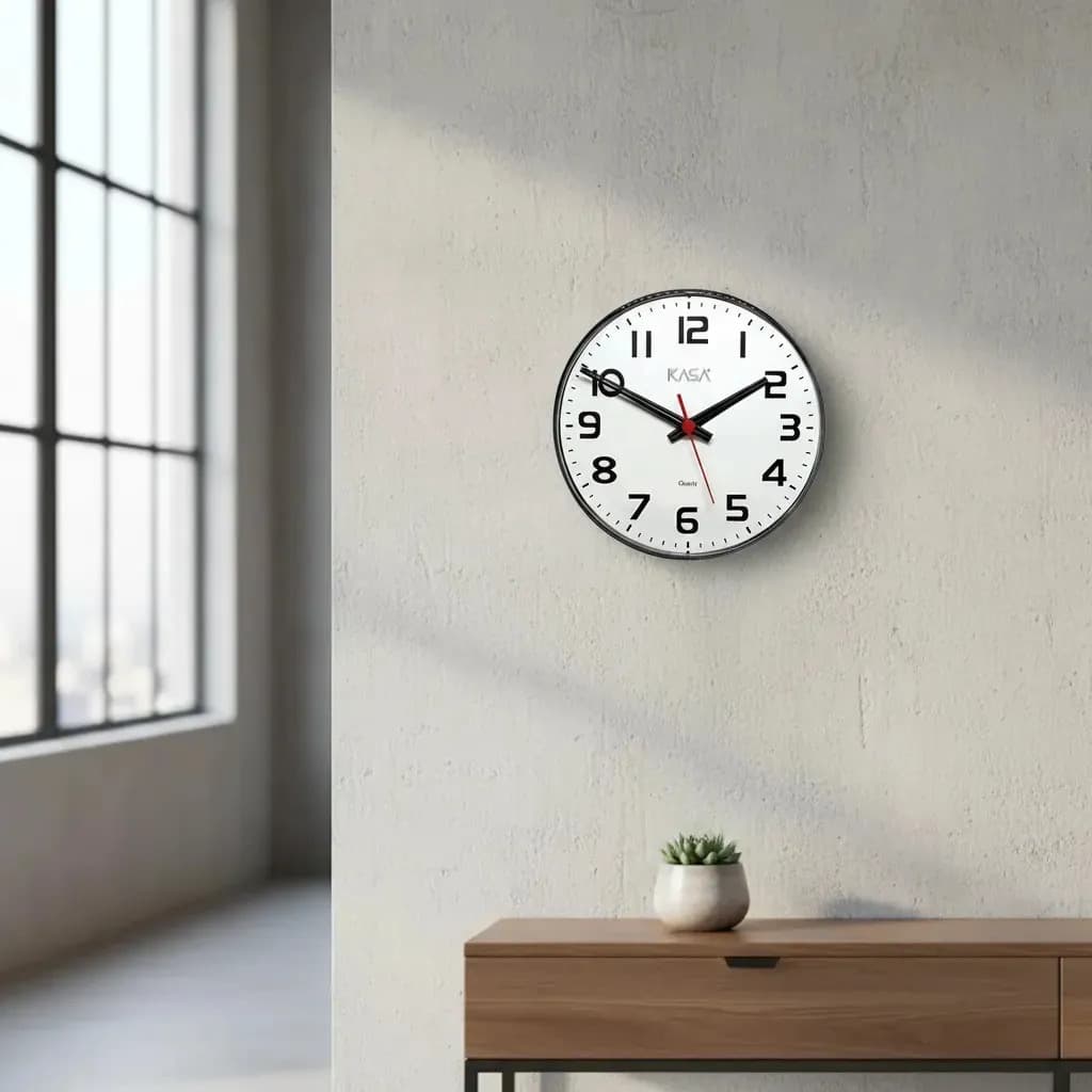 Relogio De Parede Analogico 30cm Preto Branco Redondo Quartz Preto Branco — imagem 5