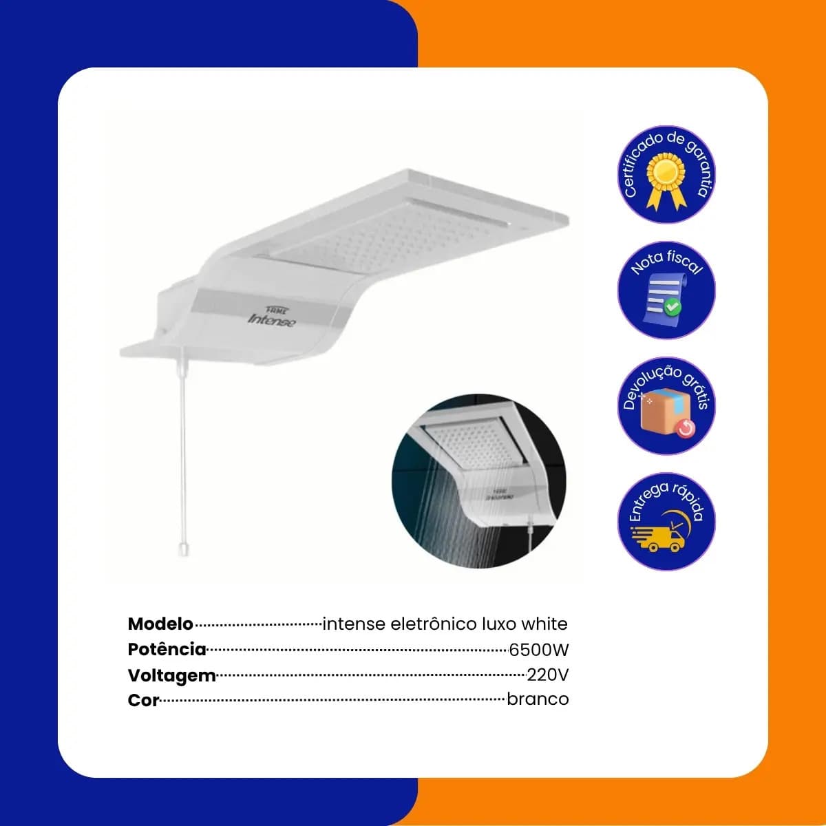 Chuveiro Elétrico Fame Intense Eletrônico Luxo White Potente Cor Branco Potência 5400 W — imagem 4