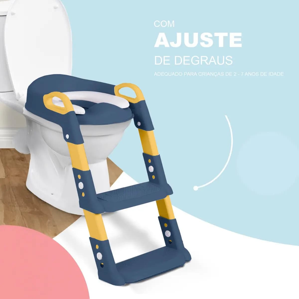 Assento Redutor Infantil Escada Para Vaso Sanitário Troninho Cor Azul Lisa — imagem 2