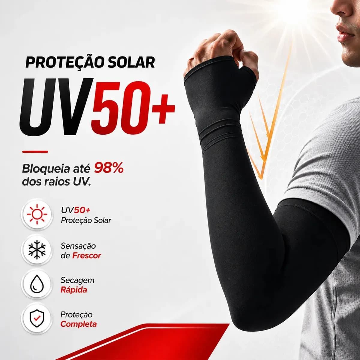 Manguito Uv50+ Proteção Solar Compressão Para Ciclismo Corrida Bike Moto Academia Treino Esportivo Manga Respirável Secagem Rápida Confortável Unissex Alta Perf — imagem 2