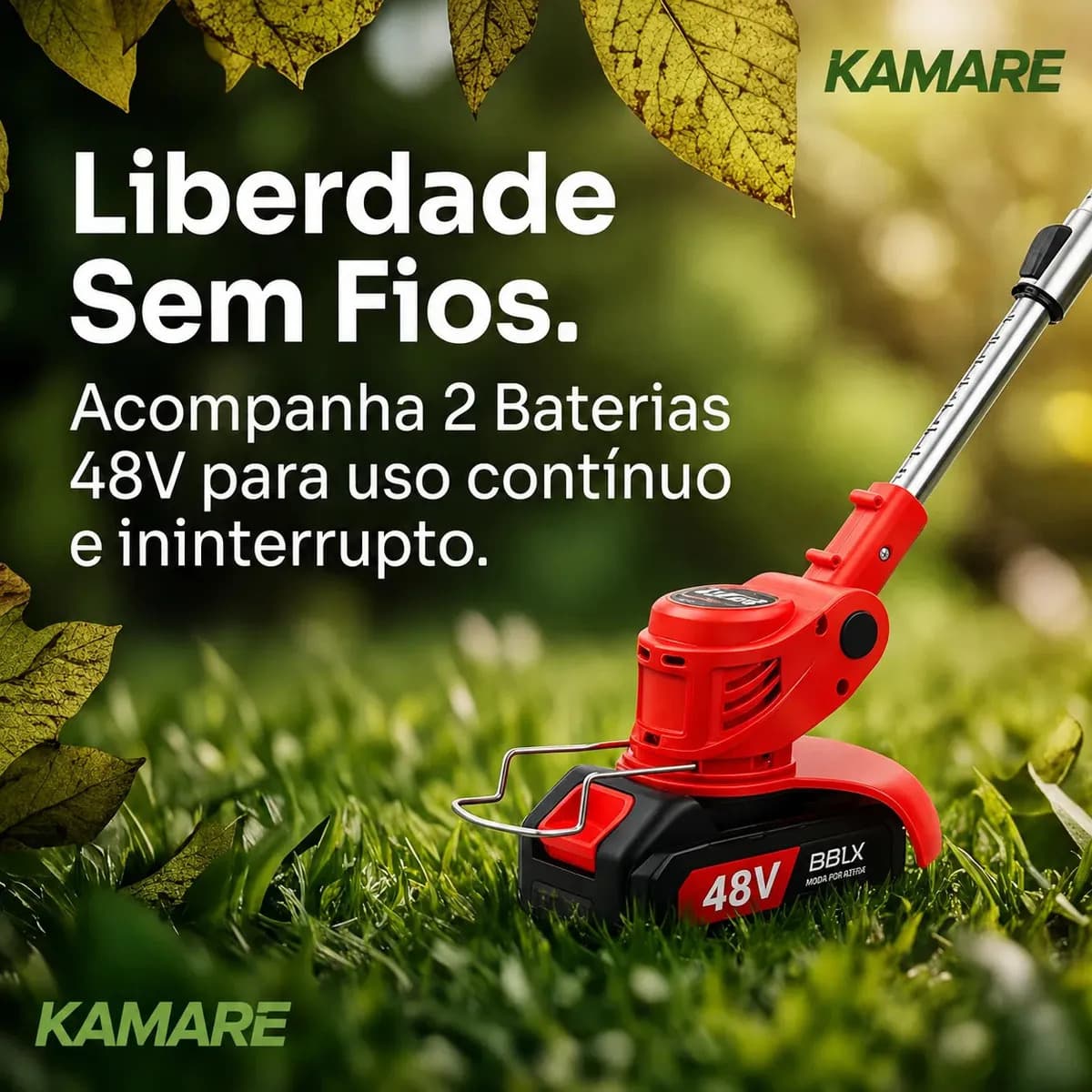 Roçadeira Eletrica cortador de grama 48V Bivolt 2 baterias portátil sem fio com rodas — imagem 5