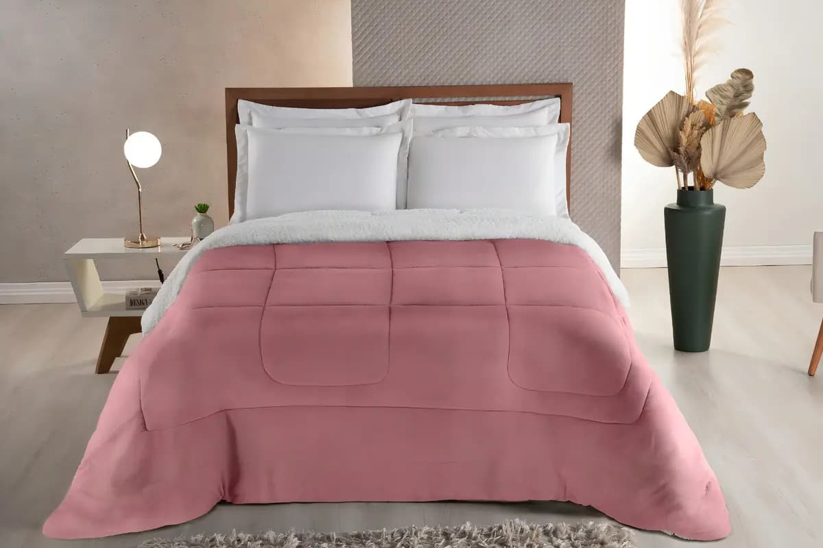 Edredom Casal Queen Coberdrom Sherpa Cor Rose LuckBaby — imagem 4