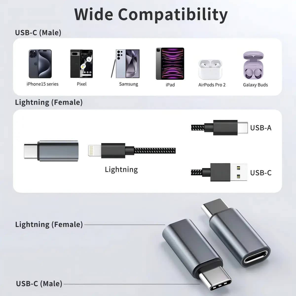 Adaptador Usb-C A'Gold CBA-25 para Lightning Compatível para iPhone cor Preto — imagem 3