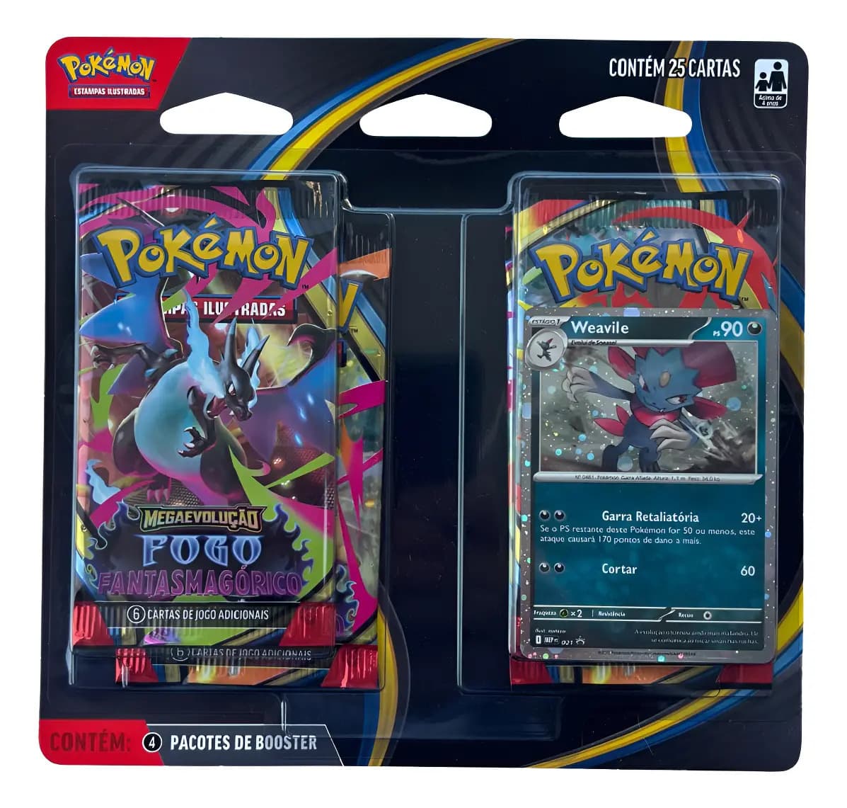 Blister Quádruplo Pokémon Fogo Fantasmagórico Me02 Weavile ou Sneasel