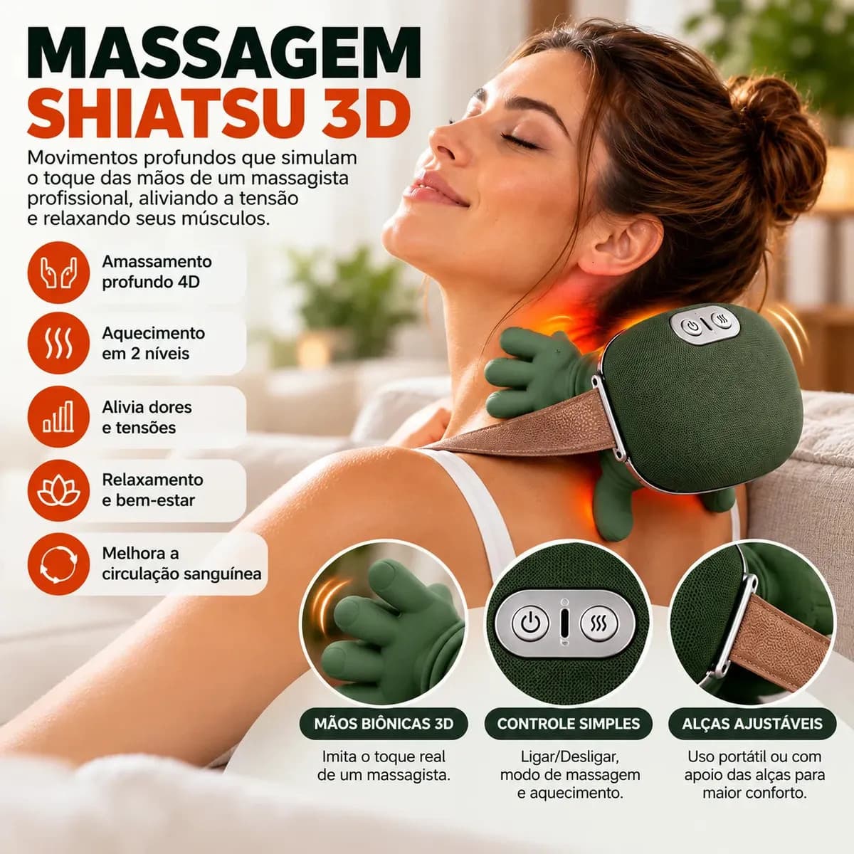 Massageador Pescoço Ombros Lombar Aquecimento 3d Mãozinha — imagem 3