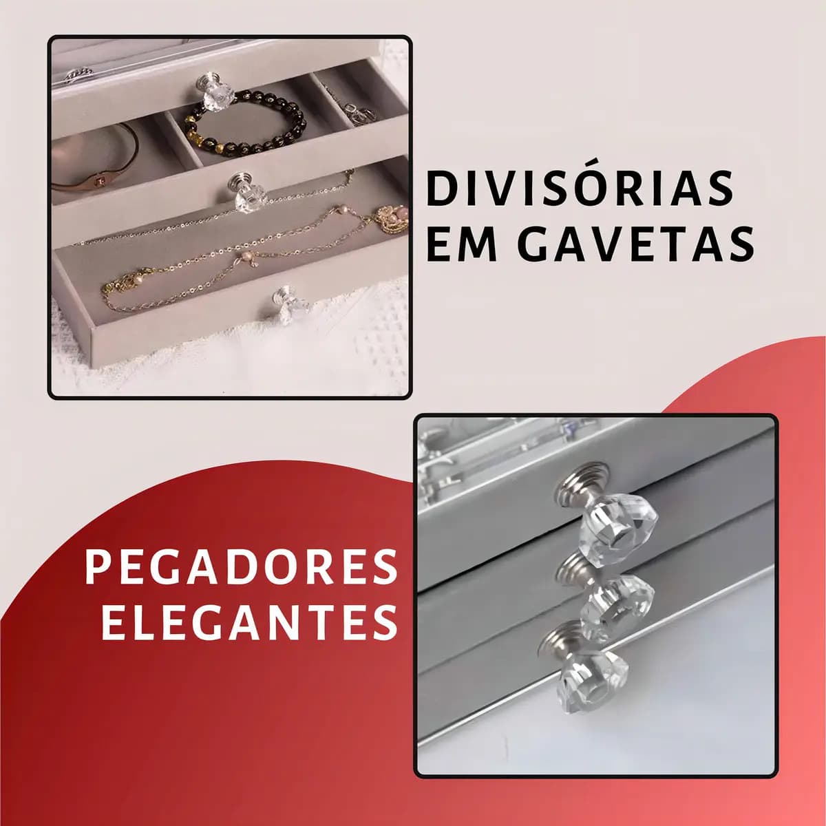 Organizador de Joias Acrílico FM FARMEL 3 Gavetas Cinza — imagem 6