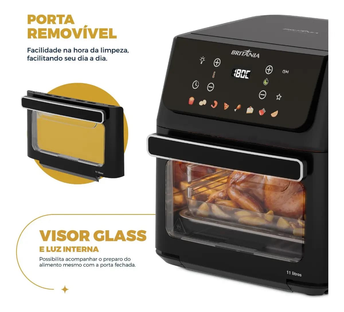 Air Fryer Oven Britânia 11L 8 Funções 1800W Painel Digital BAF11A — imagem 4