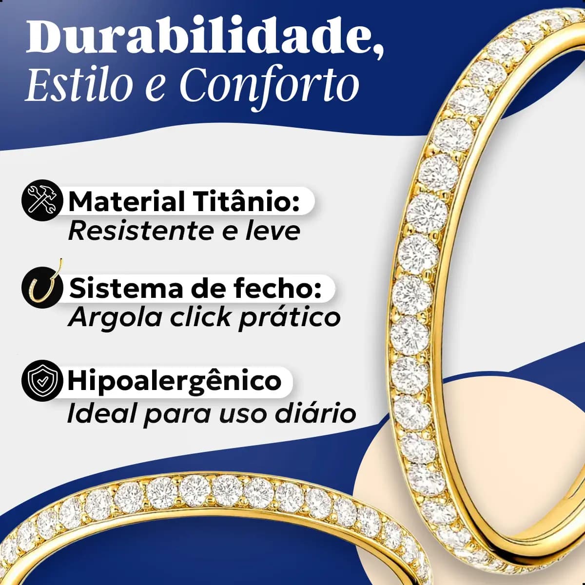 Piercing Titânio Argola Click Cravejada 10mm Dourado Addiesdive® — imagem 3