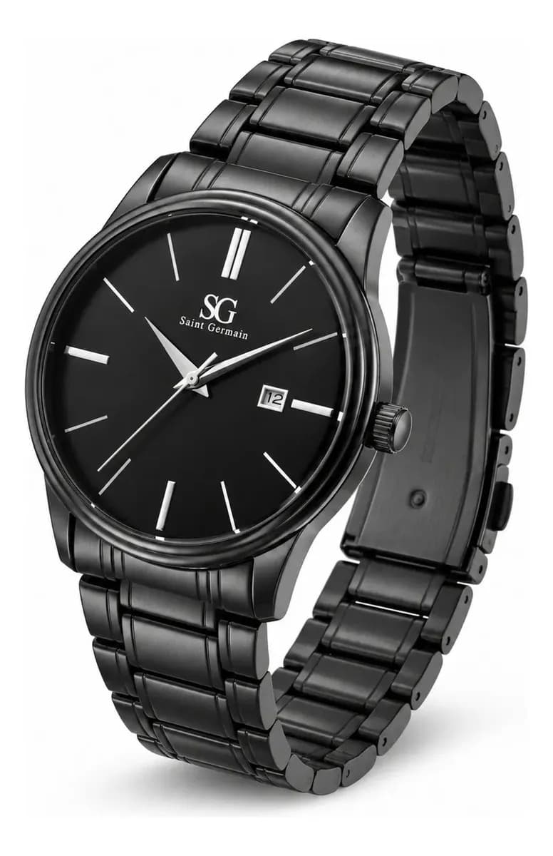 Relógio Chroma Masculino Preto Saint Germain Clássico Caixa Preta Detalhes Prata 42mm — imagem 2