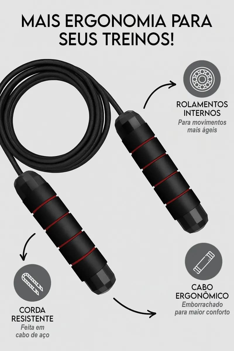 Corda de Pular Speed Rope 3M Profissional Academia Cross Fit com Rolamento Duplo Cabo de Aço e Pegadores Emborrachados Ajustável — imagem 2