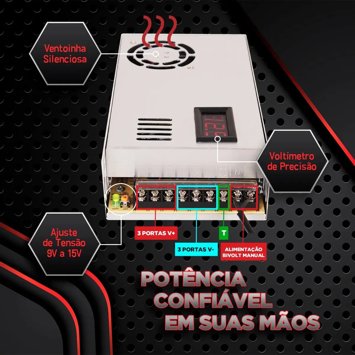 Fonte Chaveada 12v 90a 1200w Bivolt Estabilizada Som Automotivo Led Cftv Impressora 3d Lumiville — imagem 3