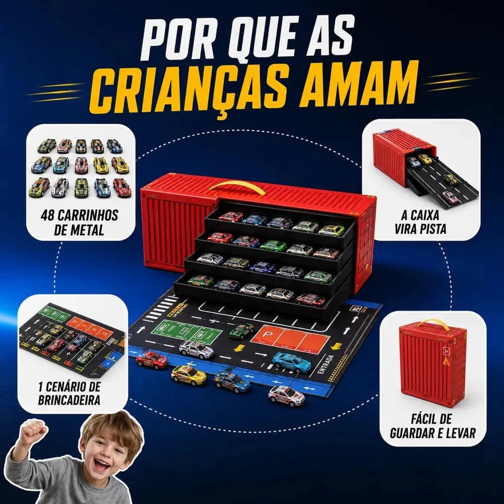 Kit 48 Mini Carrinhos Infantil Colecionador Educativos Com Pista Container Vermelho Liga Metálica Kizumba — imagem 4
