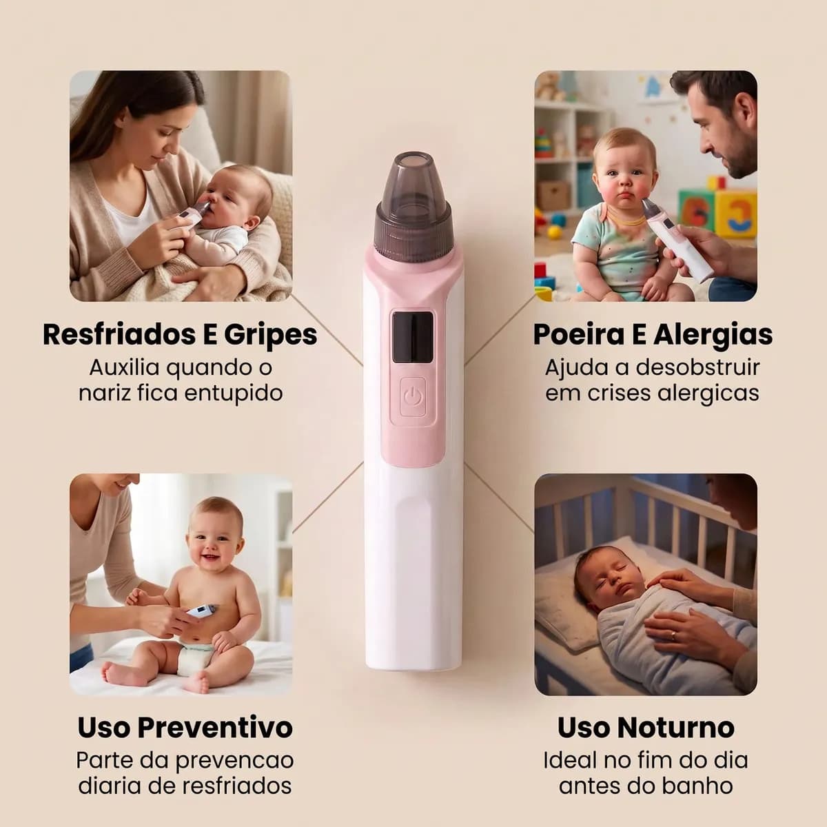 Aspirador Nasal Elétrico Infantil Recarregável Sugador Nasal Bebê 6 Níveis de Sucção 2 Bicos Cabo USB Livre de BPA Inclui Filtro Rosa para Higiene e Limpeza do  — imagem 2