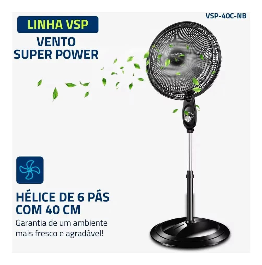 Ventilador de Coluna 40cm Super Power VSP40C 6 Pás 3 Velocidades Mondial — imagem 6