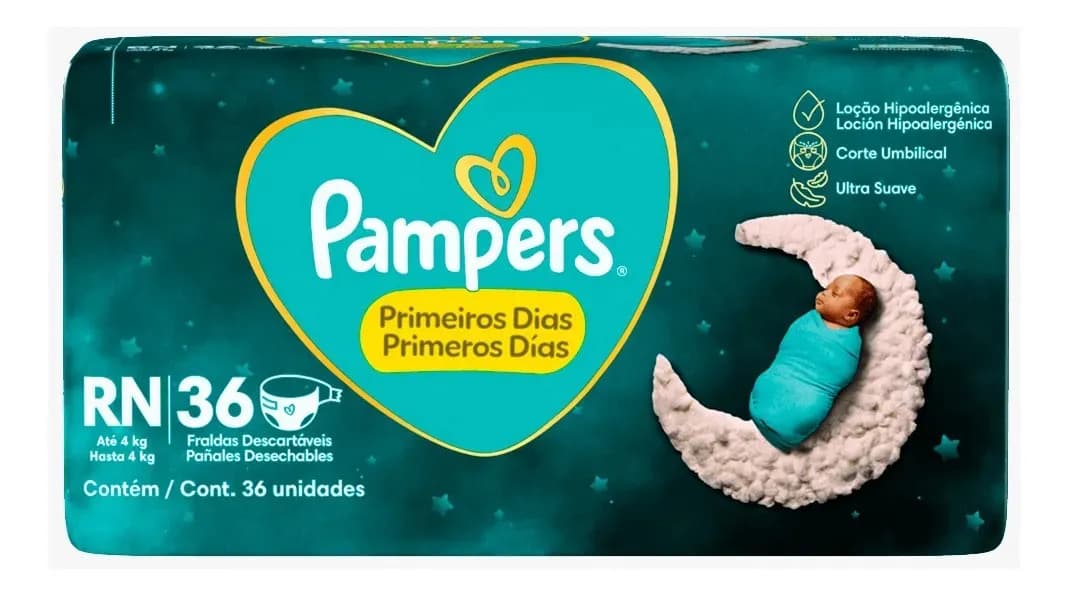 Fraldas Pampers Descartáveis Premium Care Com 36 Unidades Tamanho Rn Sem Gênero