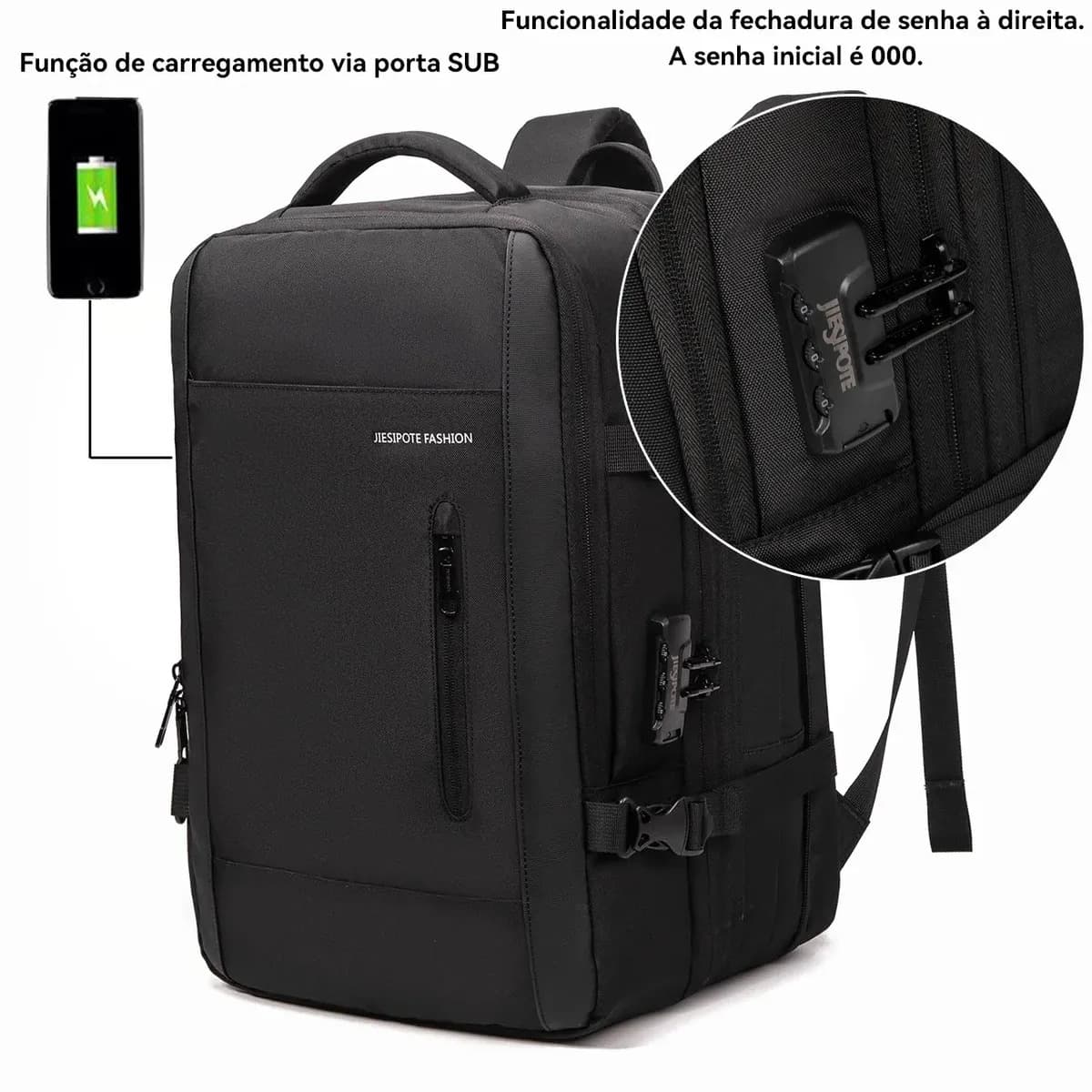 Mochila Para Notebook Impermeável com Porta USB e Senha Para Homem — imagem 5