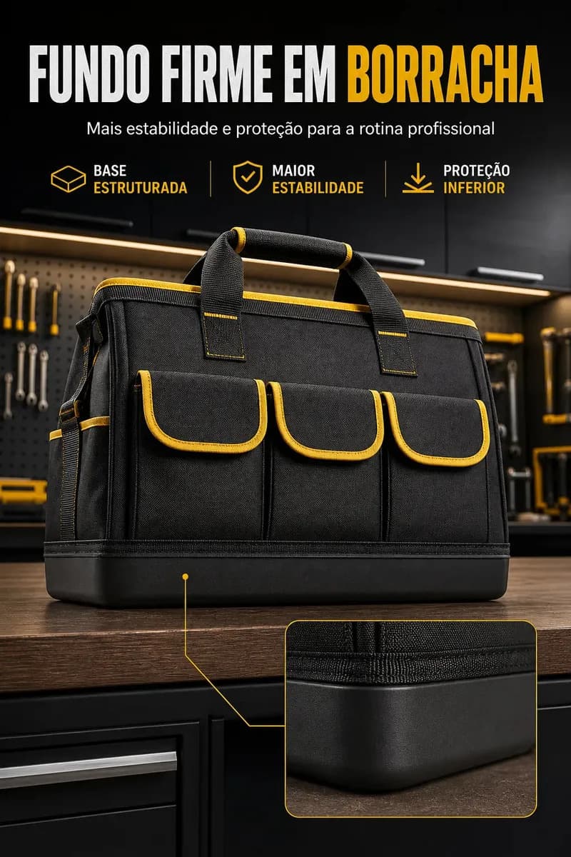 Bolsa Maleta de Ferramentas 14 Pol Grande e Reforçada 16 Bolsos, 8 Internos e 8 Externos, Base Rígida e Alça Removível para Eletricista e Profissionais Preto e  — imagem 3