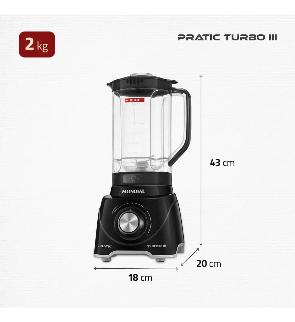 Liquidificador Pratic Turbo III, Mondial, 550W - L-93-BG — imagem 6