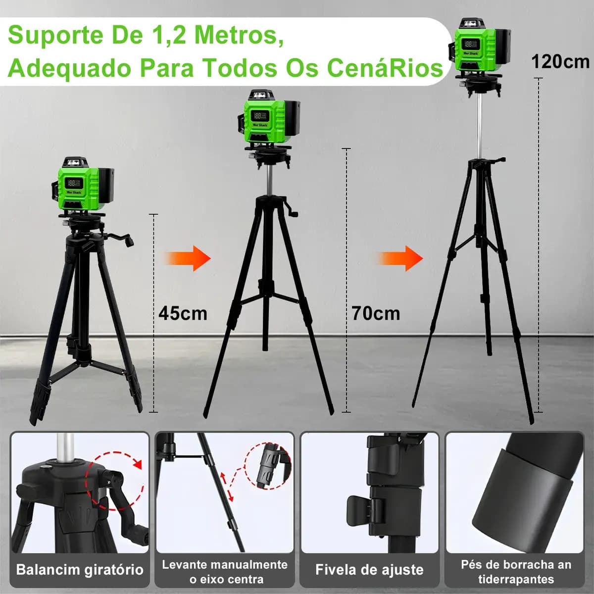 Nível Laser Verde 16 Linhas War Shark 2 Bateria+1.2m Tripé — imagem 2
