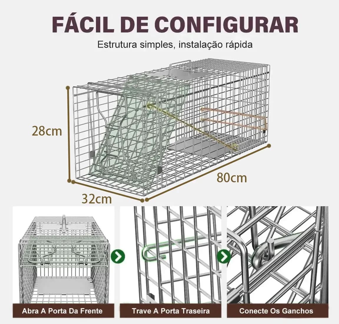 Armadilha Gatoeira Grande Dobravel Porta Automática,Desmontavel Armadinha Para Pegar Gato Gaiola Pega Gato — imagem 3