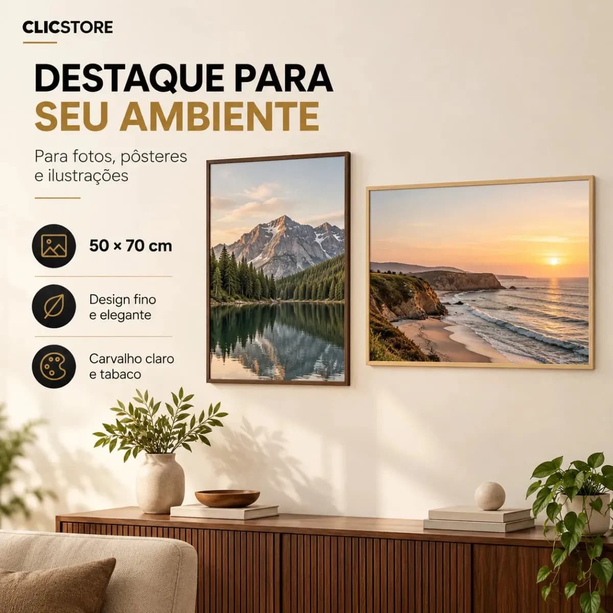 Moldura 50x70 com Acetato para Poster Quadros Foto Fotografia Diploma Quebra Cabeça Sala Quarto Clic Store Cor Marrom — imagem 4