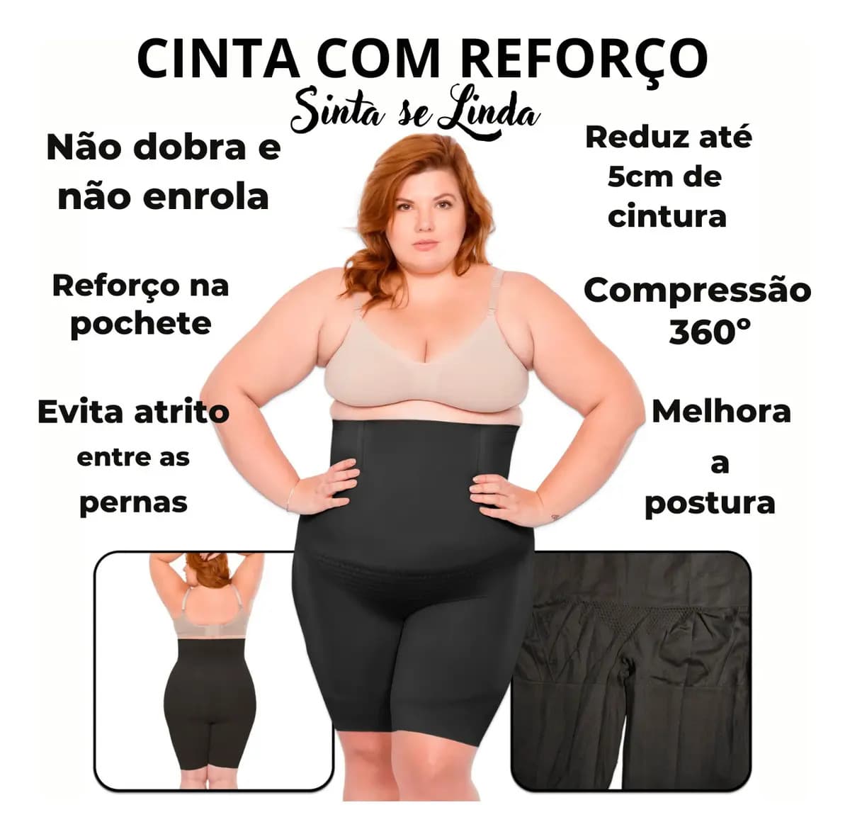 Cinta Modeladora Shortinho Confortável 4 Barbatanas Comprime Cor Preto Tamanho G/gg 46,48,50,52 — imagem 2