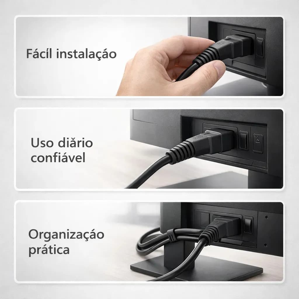 Cabo De Força Energia Tripolar IEC C13 Para Pc Monitor Impressora 1,5m Metros Padrão Brasileiro Bivolt 110v 220v Computador Reforçado Alta Durabilidade Compatív — imagem 4