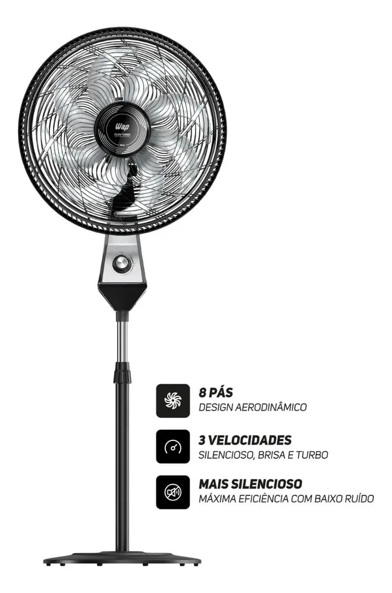 Wap Ventiladores Flow Turbo Coluna De pé - 50 cm - 60 - Preto Cinza - Plástico - 8 — imagem 3