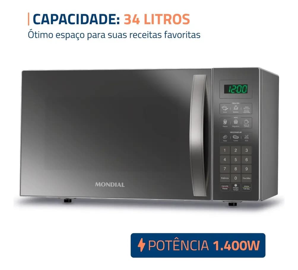 Micro-ondas Mondial 1400W MO-02-34-E Espelhado 110V — imagem 2