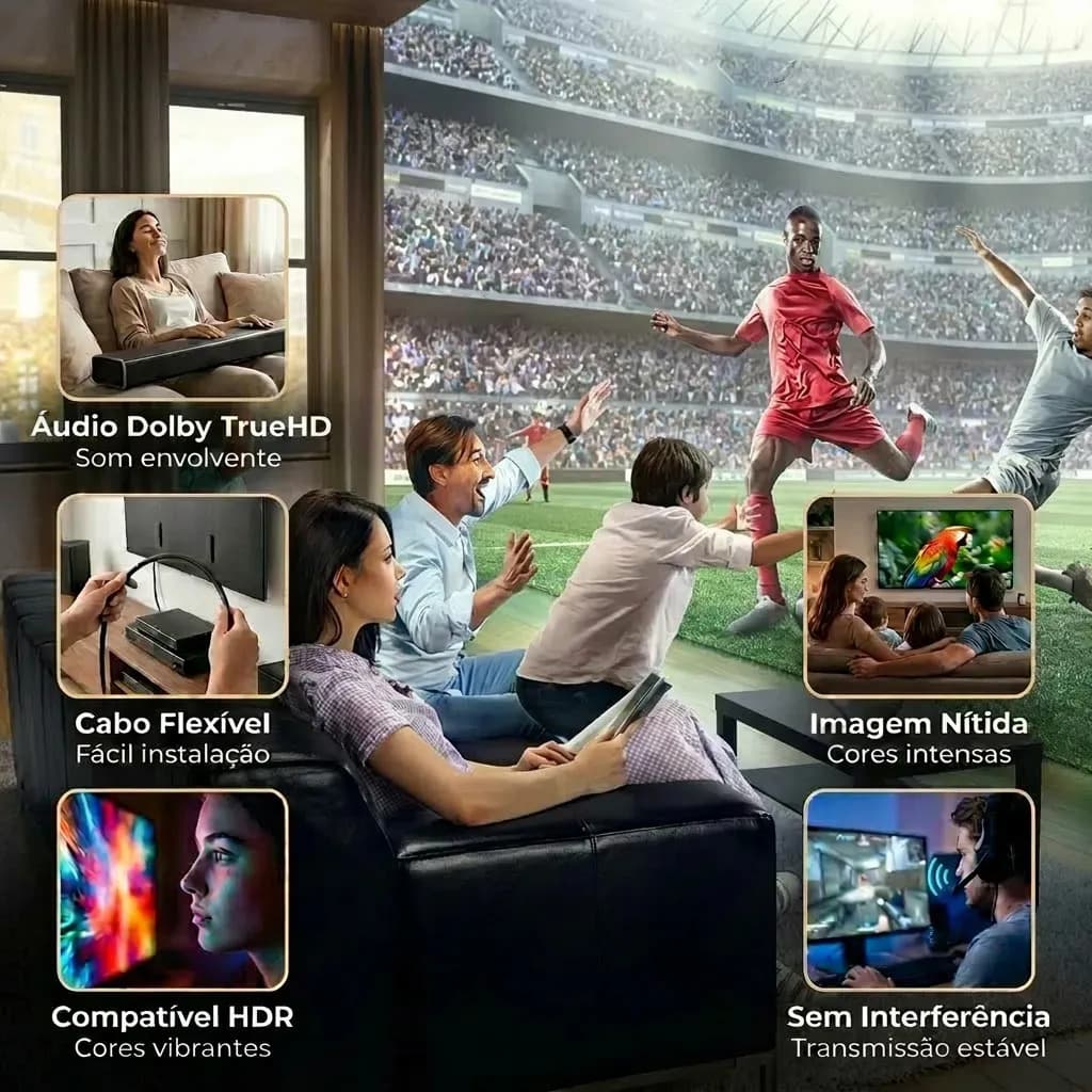 Cabo Hdmi 1m 2.0 4k Ultra Hd 18gbps 60hz Alta Velocidade Áudio E Vídeo Hdr Compatível Com Tv Box Monitor Notebook Pc Projetor Video Game Conector Revestido Blin — imagem 3