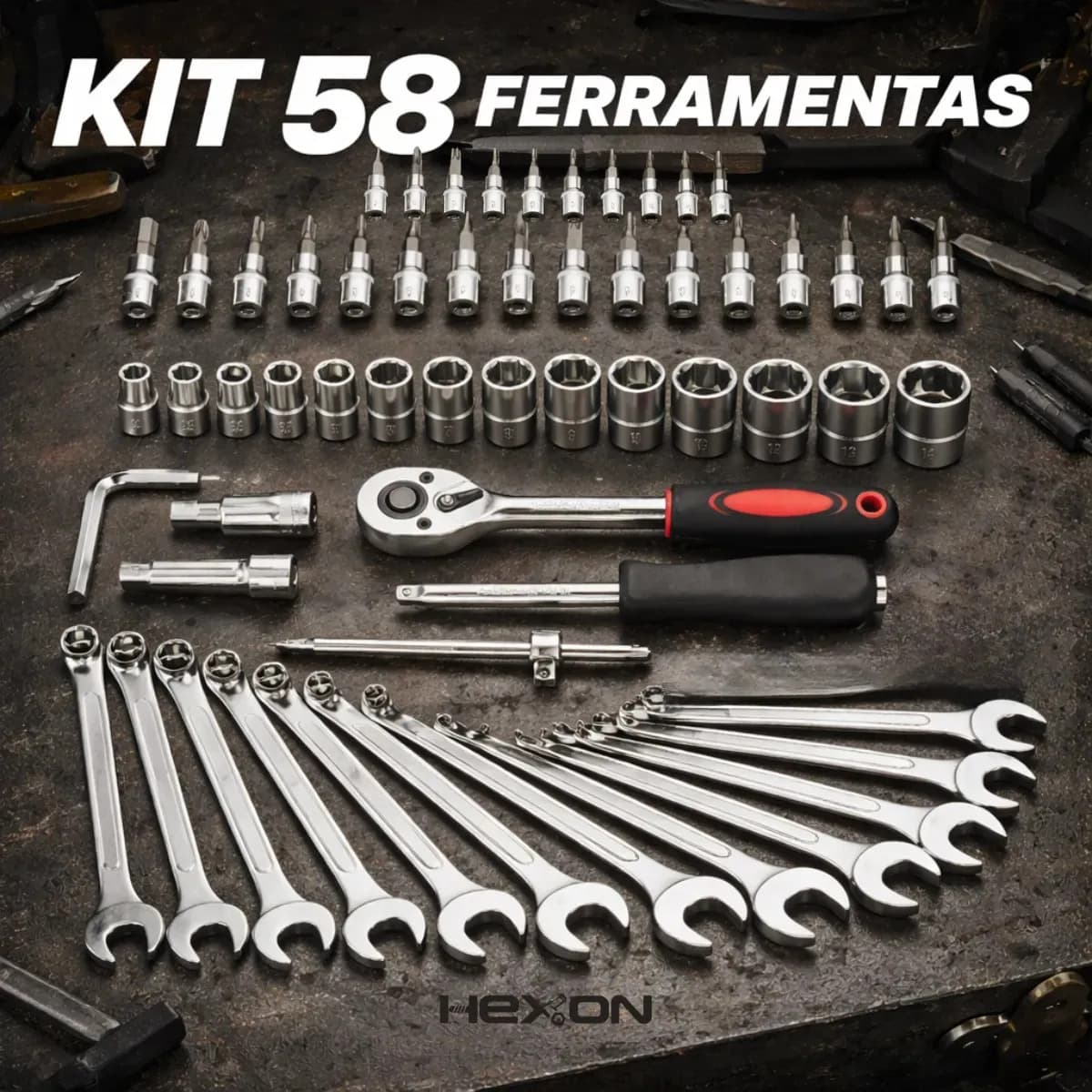 Kit Jogo De Ferramentas 58 Peças Completo Profissional Soquete 46 Peças + Chave Combinada 12 Peças Conserto Carro Moto Casa Oficina Kit Soquetes Com Catraca 46  — imagem 5