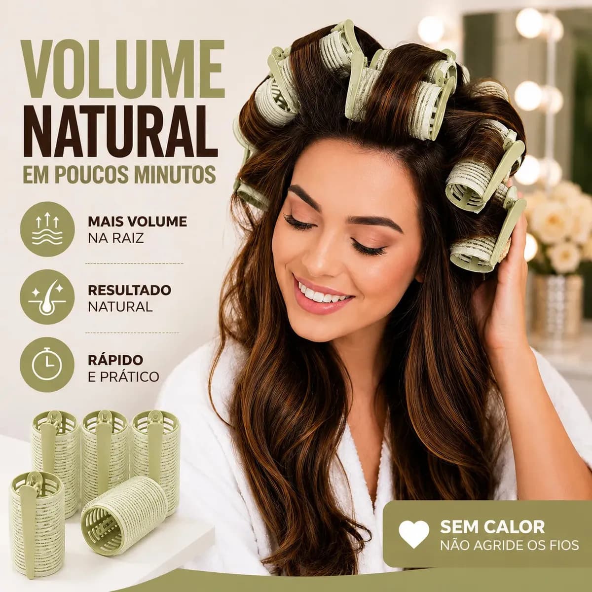 Kit Bobs com Velcro médio + clips Prisilha bico de pato ondulador Modelador cachos franja autocolante Para Cabelo 10 unidades Verde — imagem 4