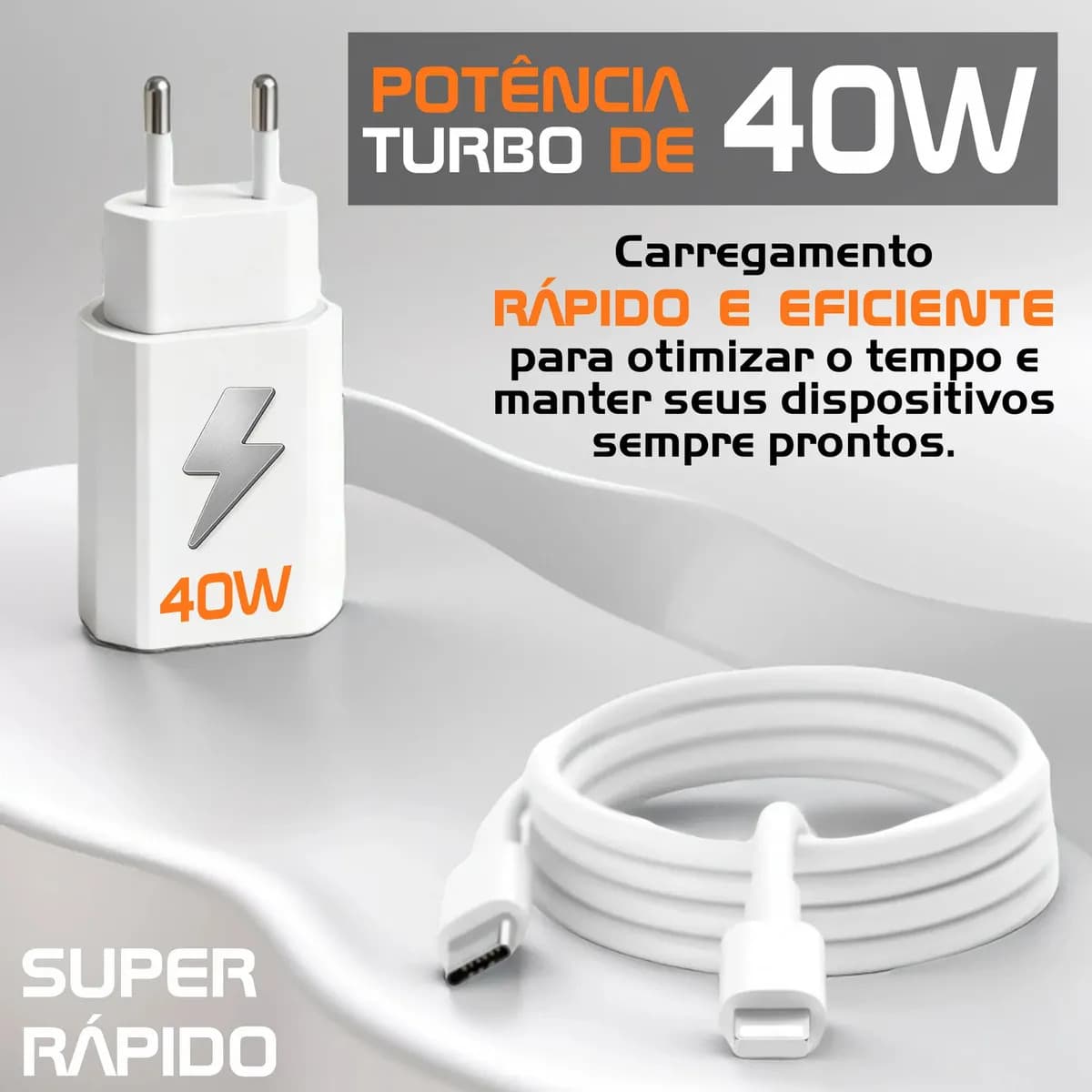 Carregador Turbo 40w Para iPhone 11 12 13 14 Pro Max Usb Branco — imagem 6