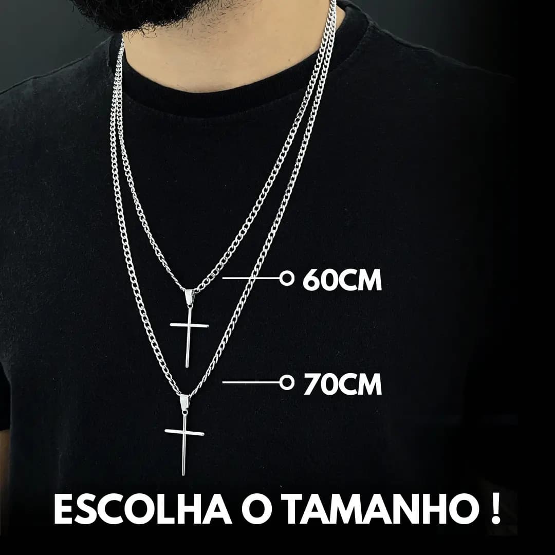Corrente Cordão Masculino Grumet Aço Inox Cruz Crucifixo Colar Correntinha Masculina Para Presente Cor Prata Prateado 70cm — imagem 2