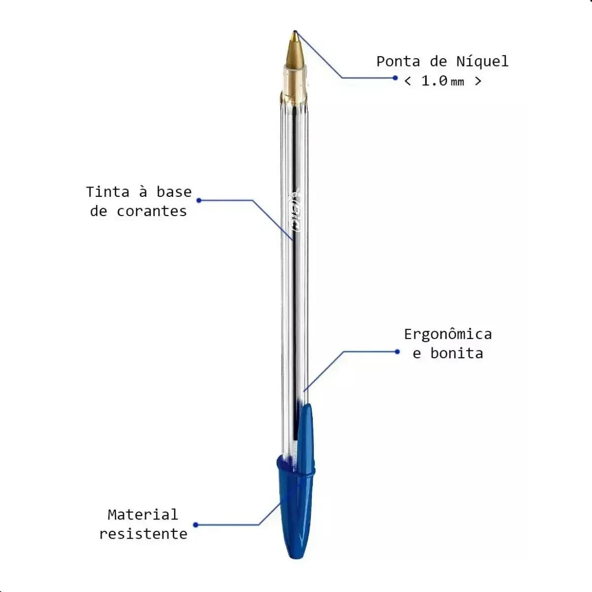 Kit 10 Caneta Esferográfica Bic Cristal Ponta Média 1.0 Transparente Preto, Azul, Vermelha — imagem 3