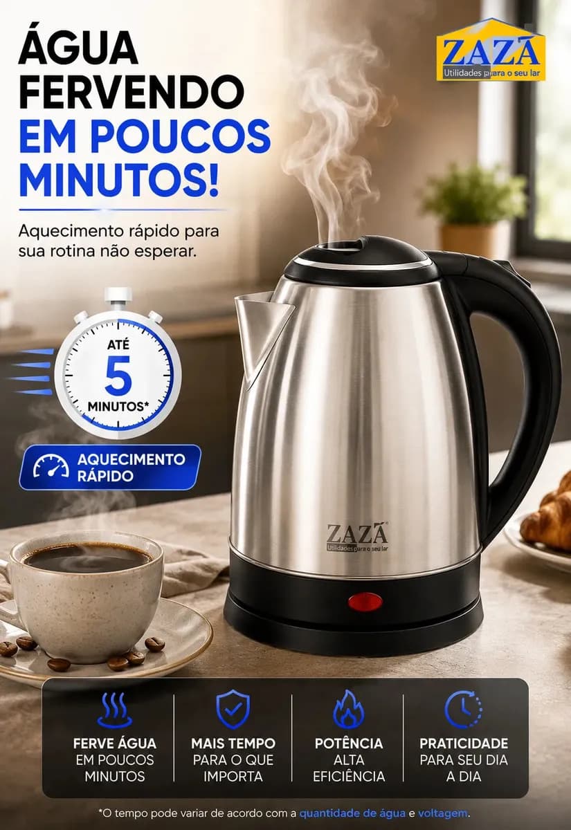 Chaleira Jarra Elétrica 1,8L Litros Em Inox Desligamento Automático Aquecimento Rápido Segura Café Chá Fácil Abertura Tampa Alça Ergométrica — imagem 2
