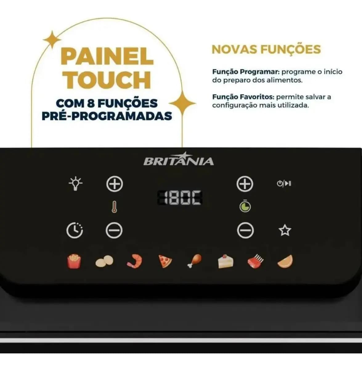 Air Fryer Oven Britânia 11L 8 Funções 1800W Painel Digital BAF11A — imagem 5