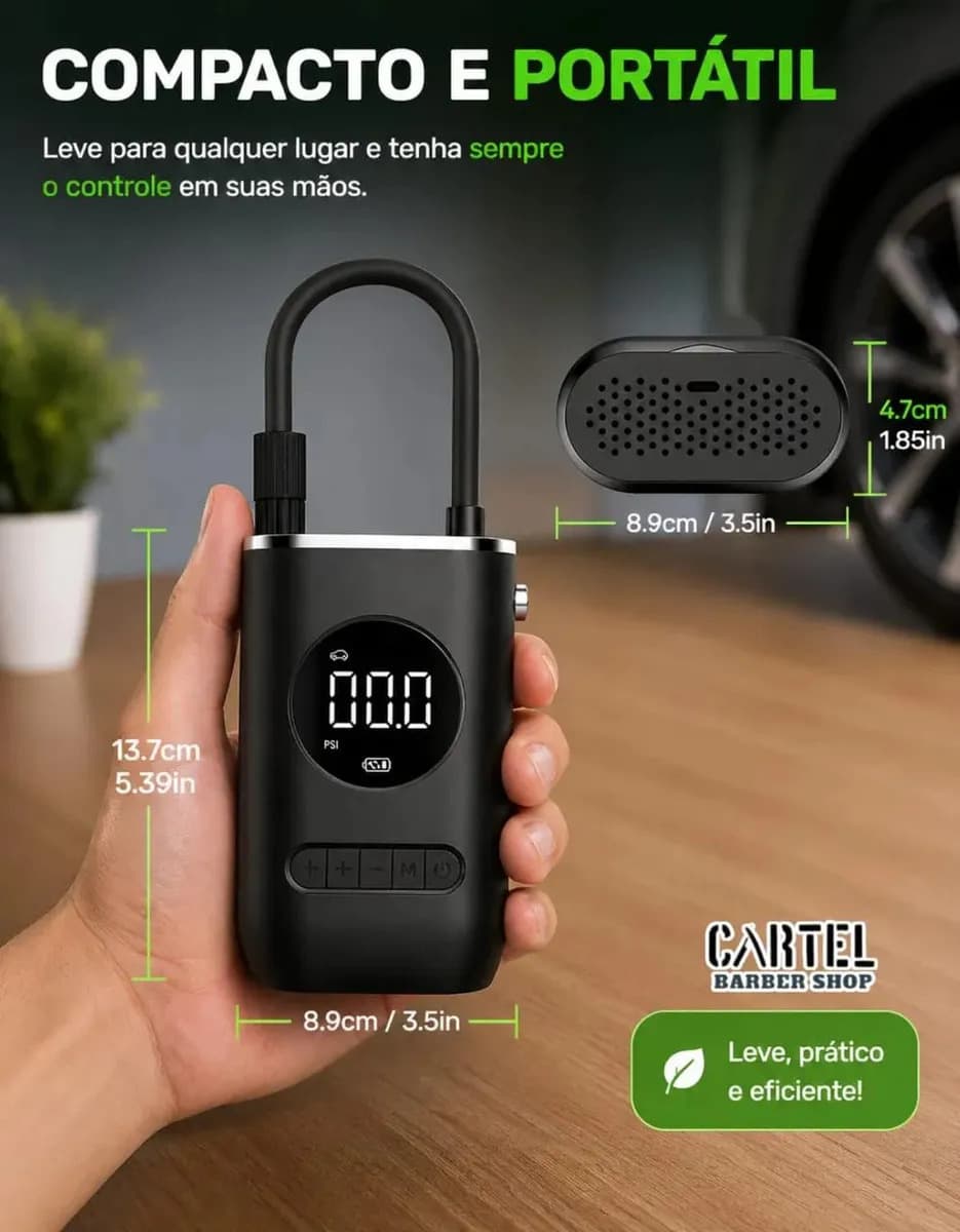 Mini Compressor Digital Portátil Cartel Barber Shop para Carro Moto e Bicicleta com Calibrador Digital Inflador Elétrico de Pneus 12V Display LCD Lanterna LED C — imagem 6