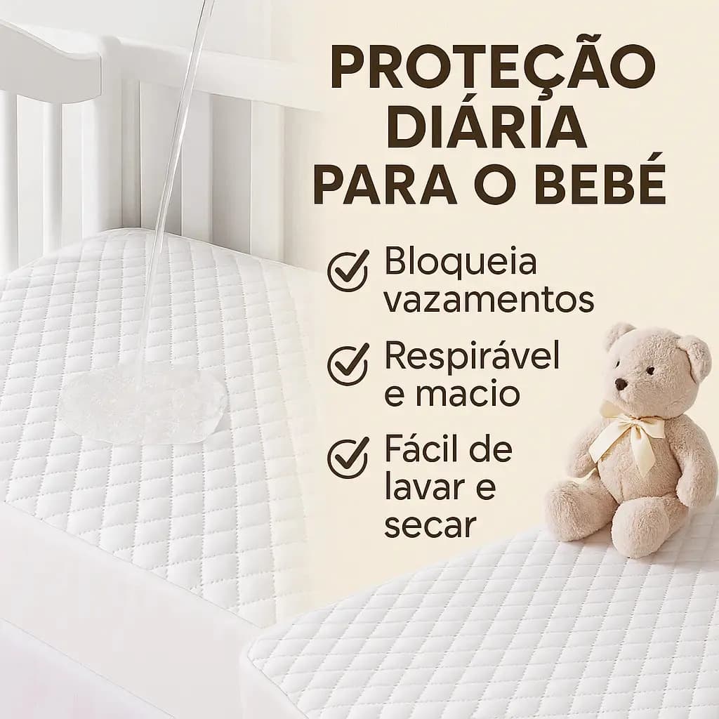 Protetor De Colchão Impermeável Berço Americano Quadriculado Branco — imagem 3