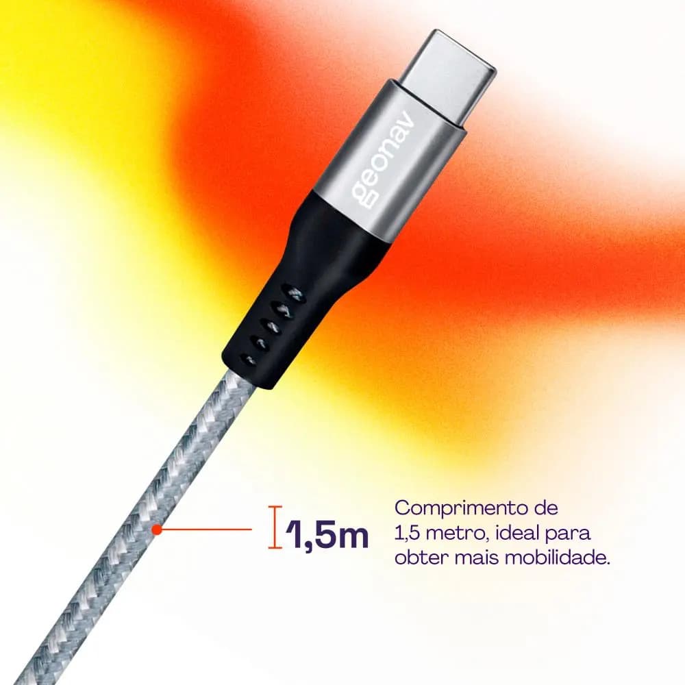Cabo usb 1.5m Geonav USB C cinza com entrada USB-C para USB-A — imagem 5