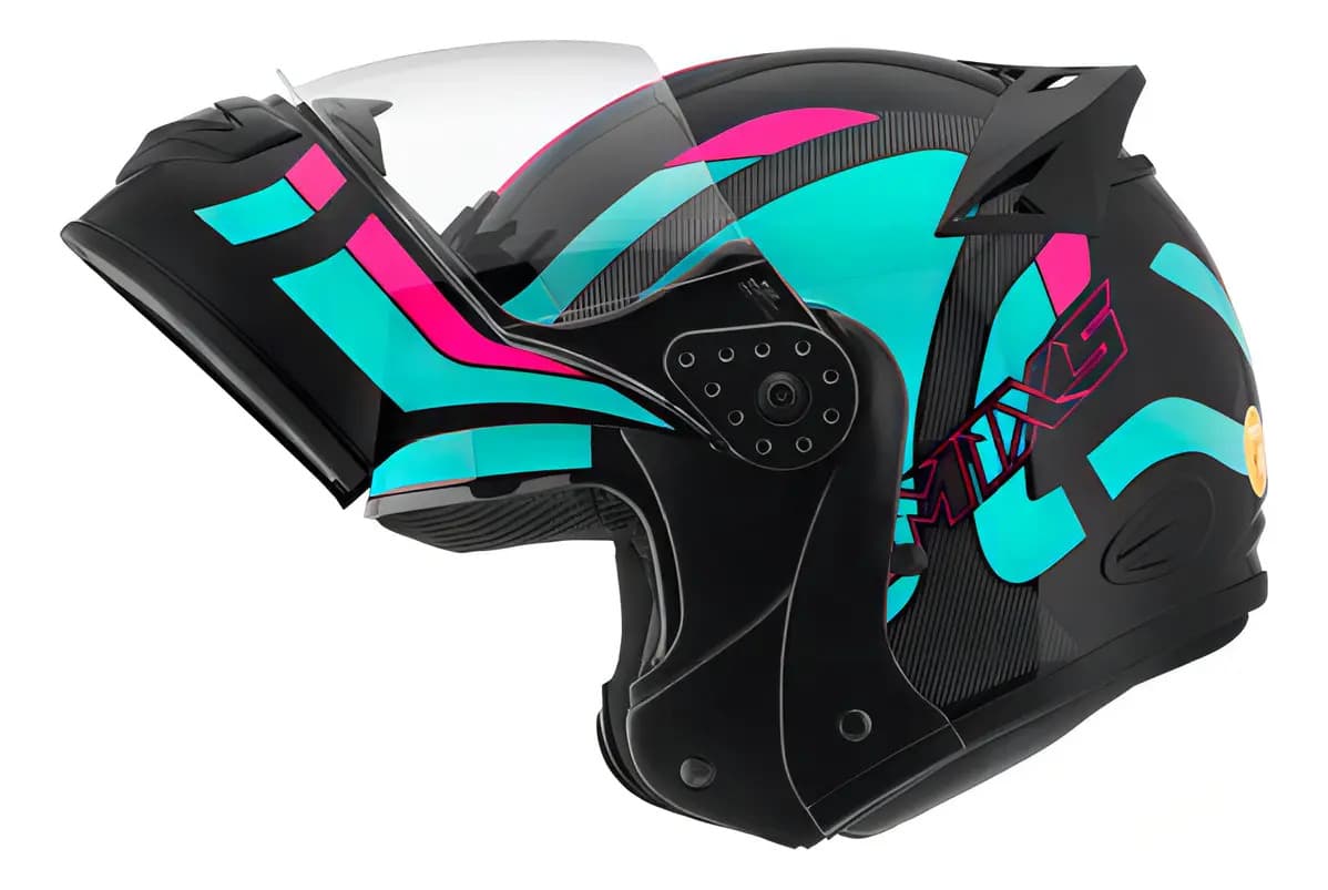 Capacete Robocop Escamoteável Fechado Mixs Gladiator Delta S Cor Azul Rosa Brilhante Tamanho do capacete 60 — imagem 2